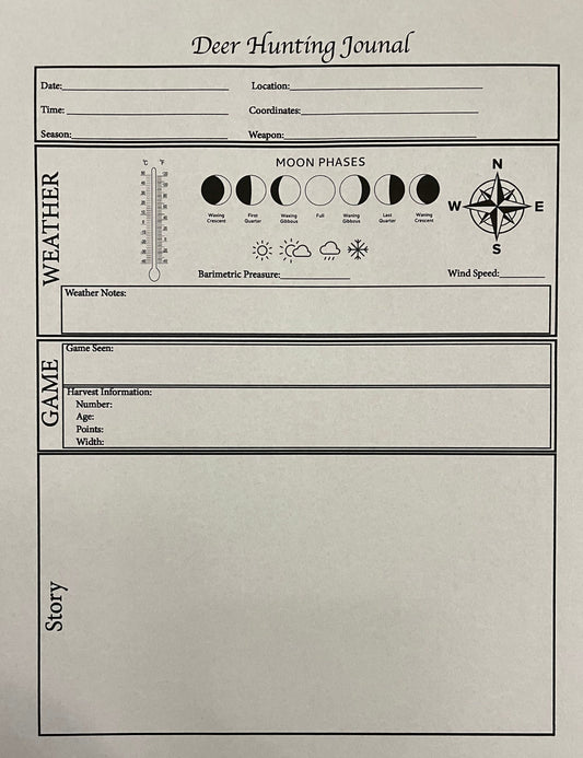 Printable Deer Hunting Journal | 8.5x11 Hunt Log Pages | Track Weather, Stand, Shot & Memories
