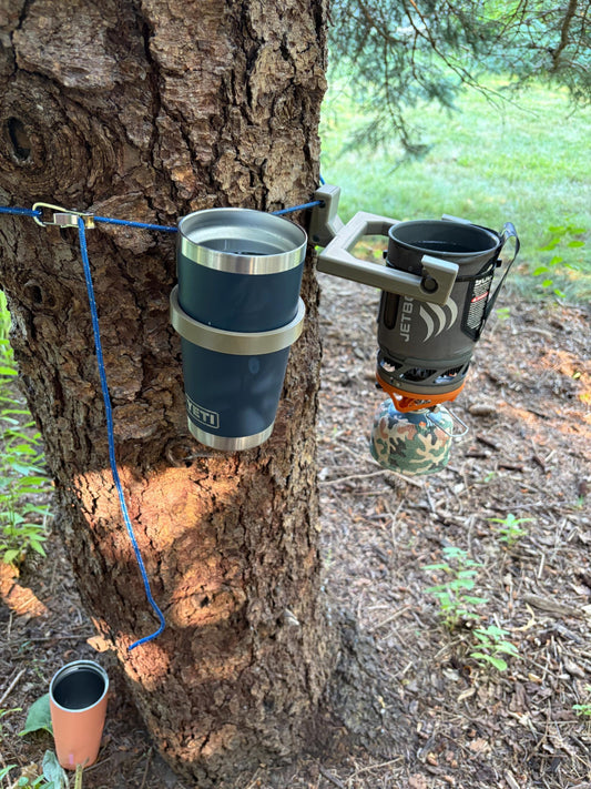 Complete Outdoor Hanging Kit | Stove Hanger + Tumbler Holder + Rope | Camp, Hunt & Fish Bundle