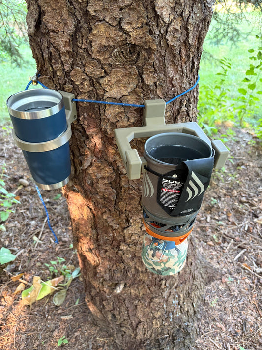 Complete Outdoor Hanging Kit | Stove Hanger + Tumbler Holder + Rope | Camp, Hunt & Fish Bundle